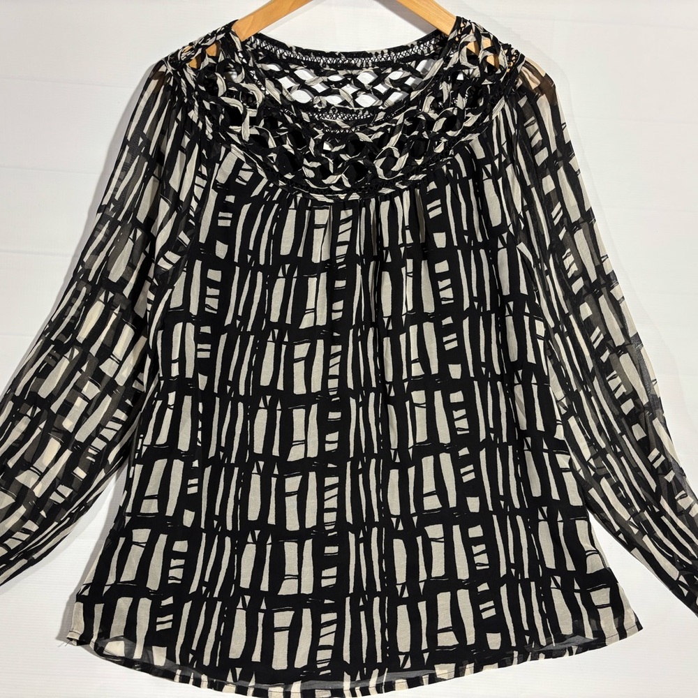 Coldwater Creek Black and Cream Patterned Blouse